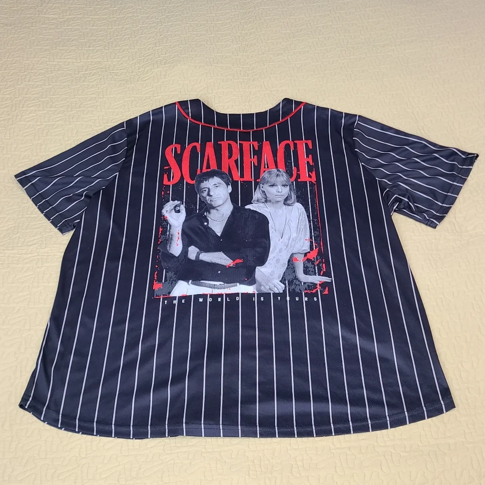 Scarface Movie "The World is Yours " pinstripe baseball jersey size 3XL - Picture 2 of 5